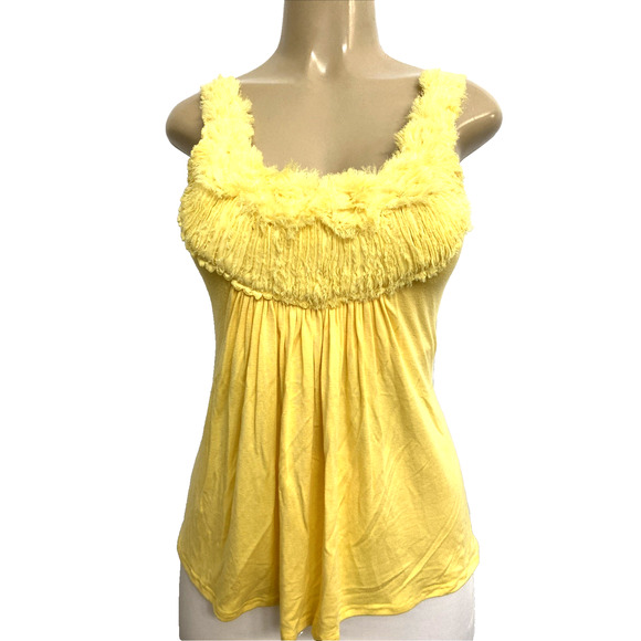 Sky Top Blouse Sleeveless Round Neck Embellished Stretch Yellow Shirt S - Picture 1 of 5